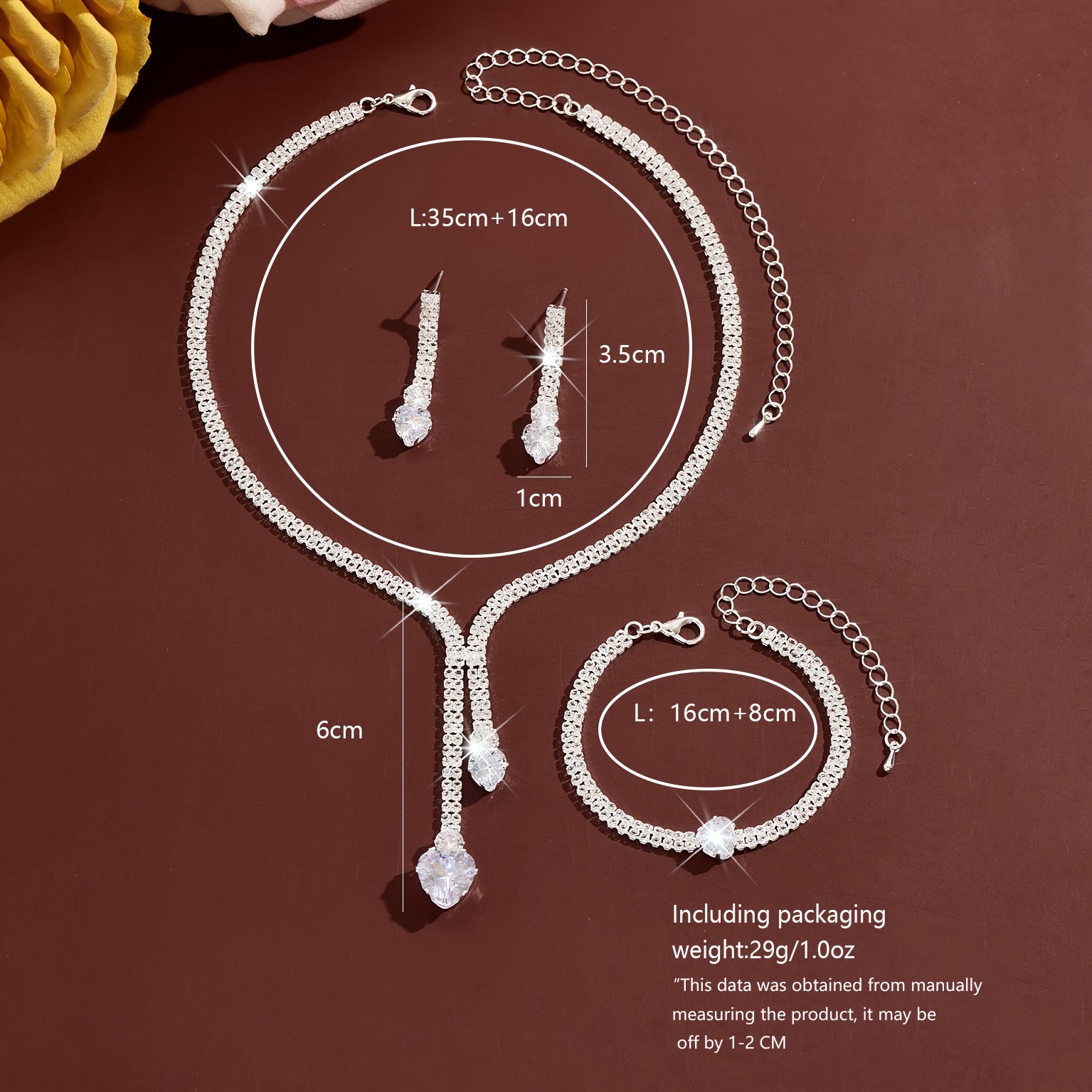 Y-Shaped Heart Drop Necklace, Earrings & Bracelet Set, Elegant Accessories