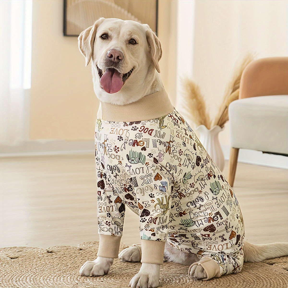 Knit Fabric Dog Pajamas for Medium Large Breeds Polyester Pullover  Pet Pajamas, Comfortable Stretchy Loungewear for Golden Retriever, L
