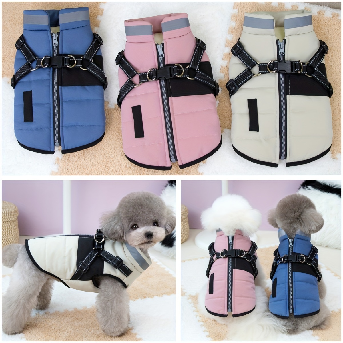 

1pc Pet Dog Warm Jacket, Thickened Autumn Winter Two-leg Teddy Bichon Poodle Maltese Miniature Small Breed Vest, Polyester Non-woven Fabric, Zipper Closure - No Battery Required