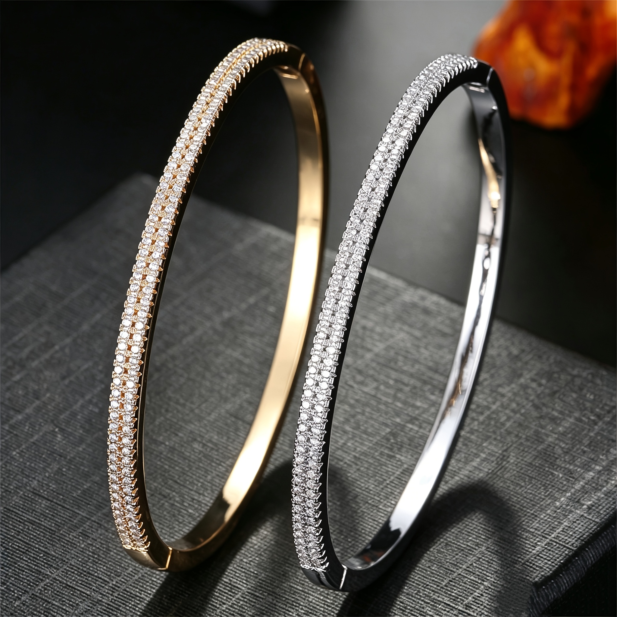 Women's Double-Row Tight-Setting Bangle Bracelet, Stackable Style