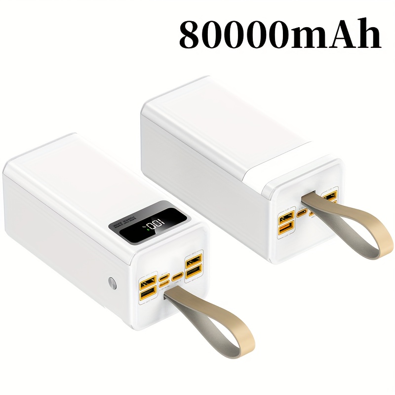 80000mah Power Bank, 22.5w Super Fast Charge, Display, Leather Lanyard, Large Capacity Mobile Power Supply, Outdoor Camping Led Light, Emergency Backup Power Supply, Suitable For Phone, Devices