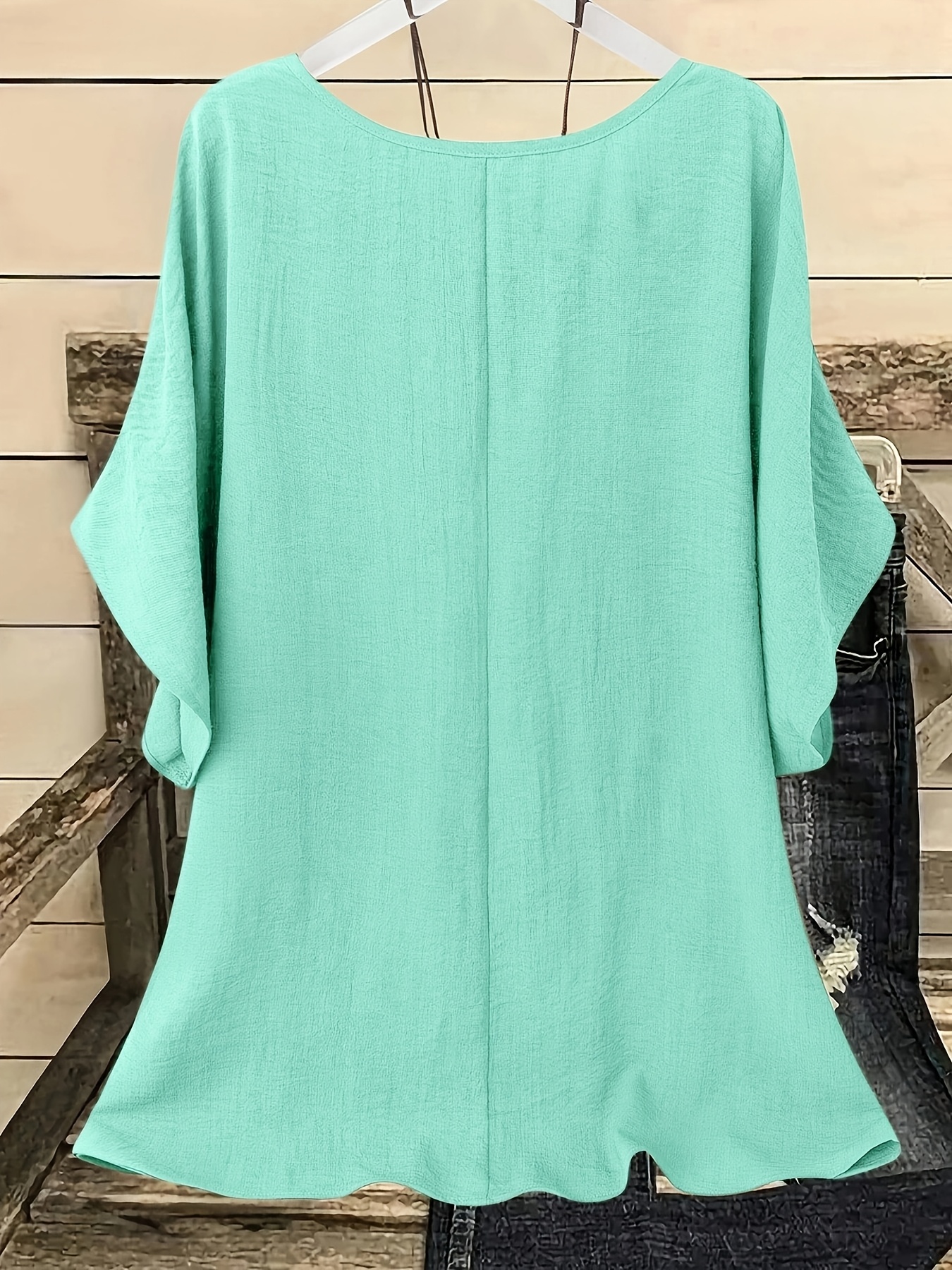 Plus Size, Plus Size Women's Casual Summer Batwing Sleeve Blouse - Olive Green Solid Color Round Neck Short Sleeve Shirt, Machine Washable & Dry Cleanable, Elegance Collection