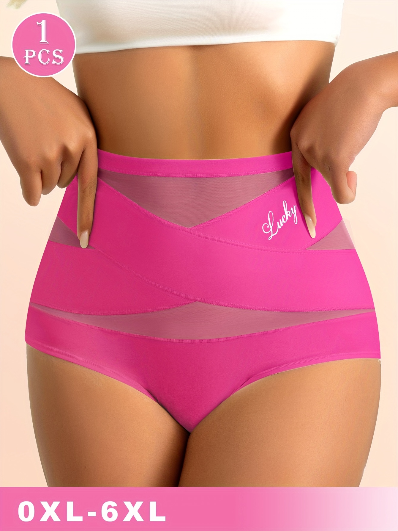 Culotte Gainante Taille Haute — Fibre de Glace & Sans Couture Culottes élégantes taille haute en tissu fibre de glace | Respirantes 90%, couleur unie avec motif de lettres, contrôle du ventre, gainage sans couture, grande taille 0XL-6XL, MEIYATING