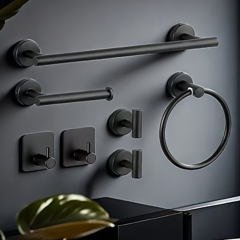 Image of 7pcs Stainless Steel Towel Bar, Bath Towel Bar, Toilet Paper Holder, Towel Ring, And Bathrobe Hook Set, Suitable For Hotel And Home Bathrooms, Bathroom Accessories