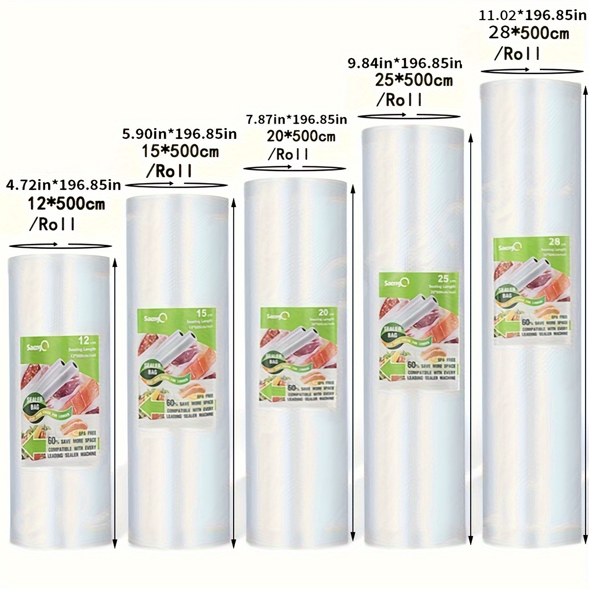 TEMU 5pcs Combination Food Vacuum Sealed Bag, Food Packaging, Vacuum Preservation Sealed Plastic Sealed Household Compressed Storage Bag, Packaging Bag, Fruit Cooked Food Preservation Bag