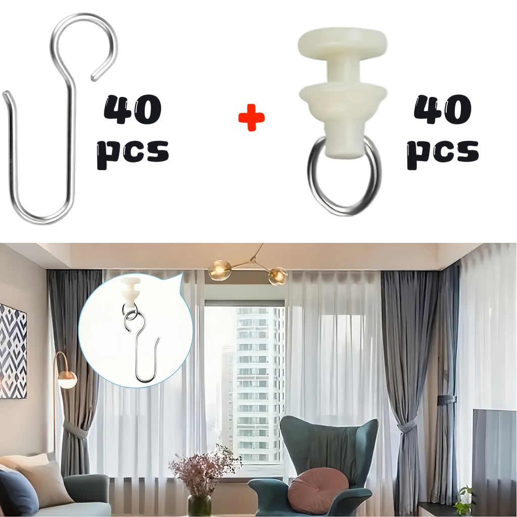 E-shop 80/160 Stück Vorhangschienen Haken Packung mit 40/80 Teilen Haken 40/80 Teile Gleitern für Schienensysteme, Camper-Gleider mit Rollen