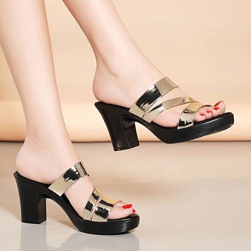 2024 new chunky heel slippers womens platform thick soled non slip middle aged mother shoes size womens sandals and slippers women shoes