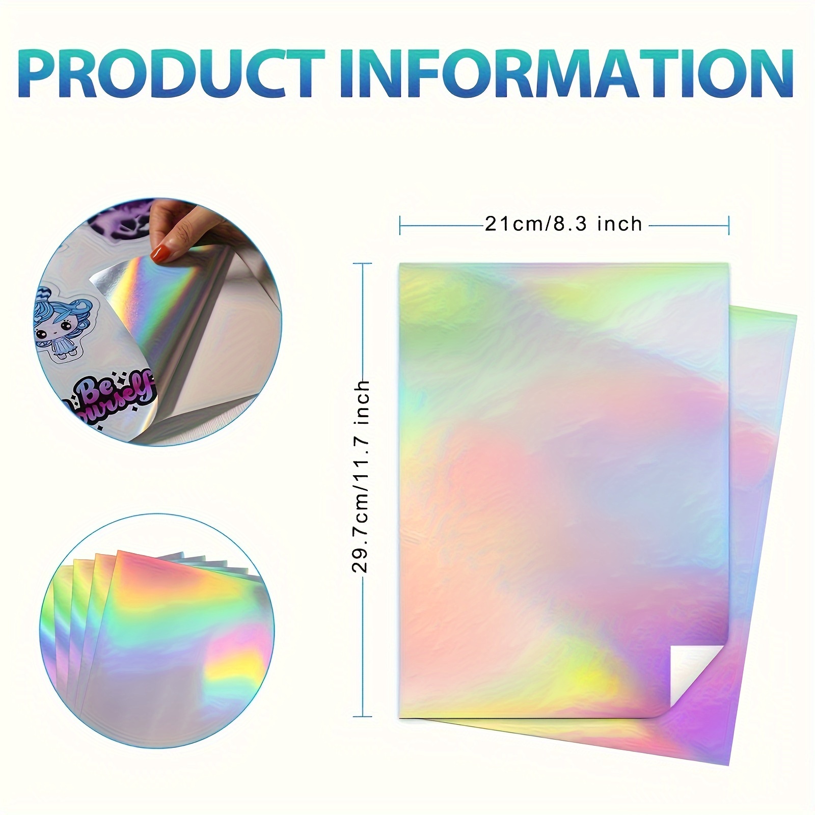 Image of 10 Sheets Rainbow 8..7 Inch Holographic Printable Sticker Paper For Inkjet And Laser Printer, Vinyl Sticker Printable Paper, Glossy Sticker Paper Dries Quickly