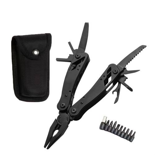 14 in 1 foldable multi tool pliers with cloth bag and specifications of screwdriver bits functions bottle opener file screwdriver small saw outdoor tool for field camping and emergencies ideal gift for men