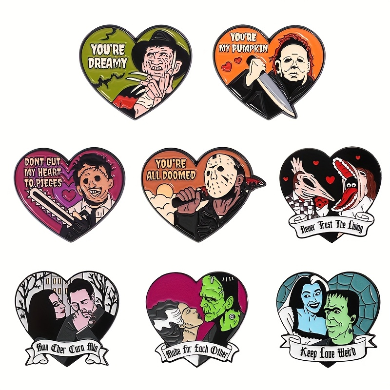 TEMU 8pcs Halloween Cartoon Horror Character Alloy Badge - -shaped Enamel Brooch - Lapel Metal Pin - Shirt, Bag, Clothing Fashion Accessories - Perfect Gift For - Men