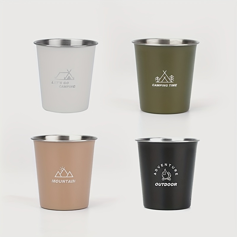 TEMU 4 Pezzi Set di Tazze da Campeggio in Acciaio Inossidabile, 250ml/350ml, Tazze Portatili con Motivi Grafici, Ideali per Attivit� , Regalo Festivo