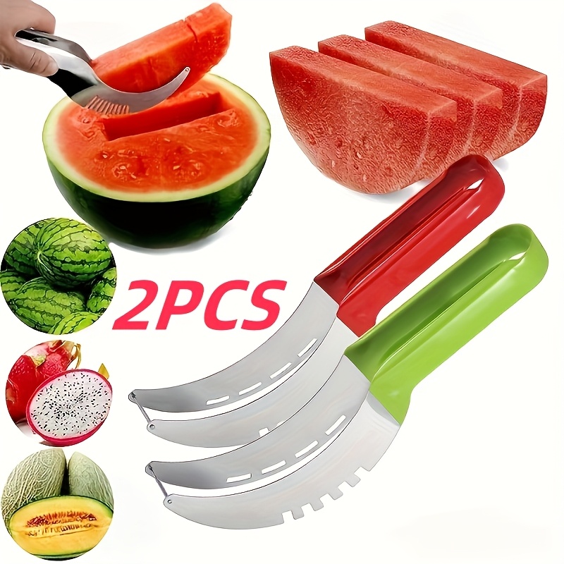 TEMU 2pcs Stainless Steel Watermelon Slicer - Watermelon Divider, Reusable Watermelon Slicer, Fruit Divider, Multi- Cutter & Server Tool For
