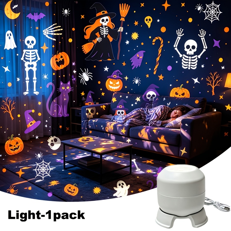 TEMU 2pcs/1pc 360-degree Rotating Beam Halloween Projector Lamp, Usb & Play, Table Placement Decor For Bedroom Halloween Parties, Unique Halloween