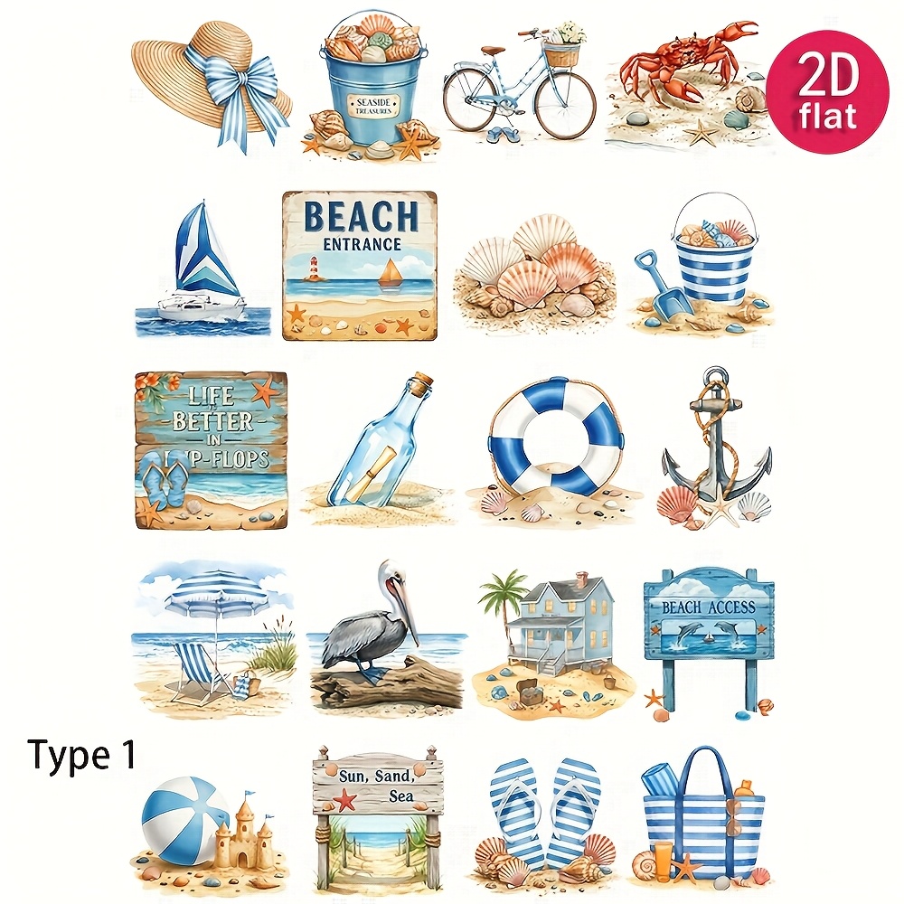 Image of 2d Flat 1 Pack Vintage Nautical Ocean Stickers Decoration Cutting Book Diary Photo Stationery Stickers School Handmade Material Stickers Decoration