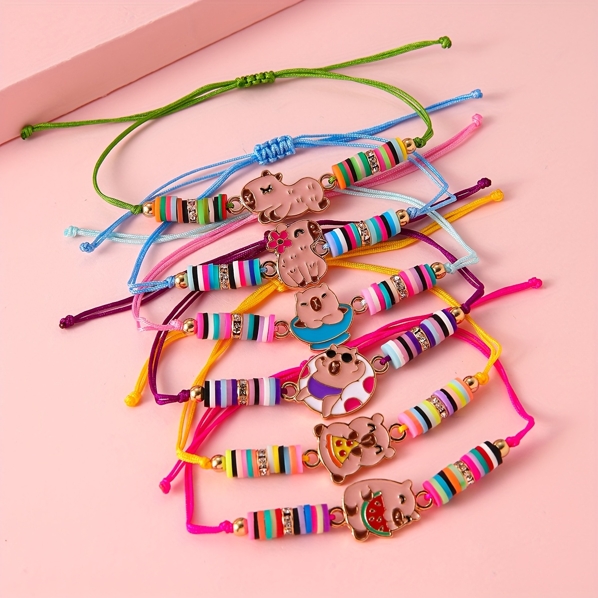 6pcs Capybara Cute Pendant Bracelet Set, Friendship Gift