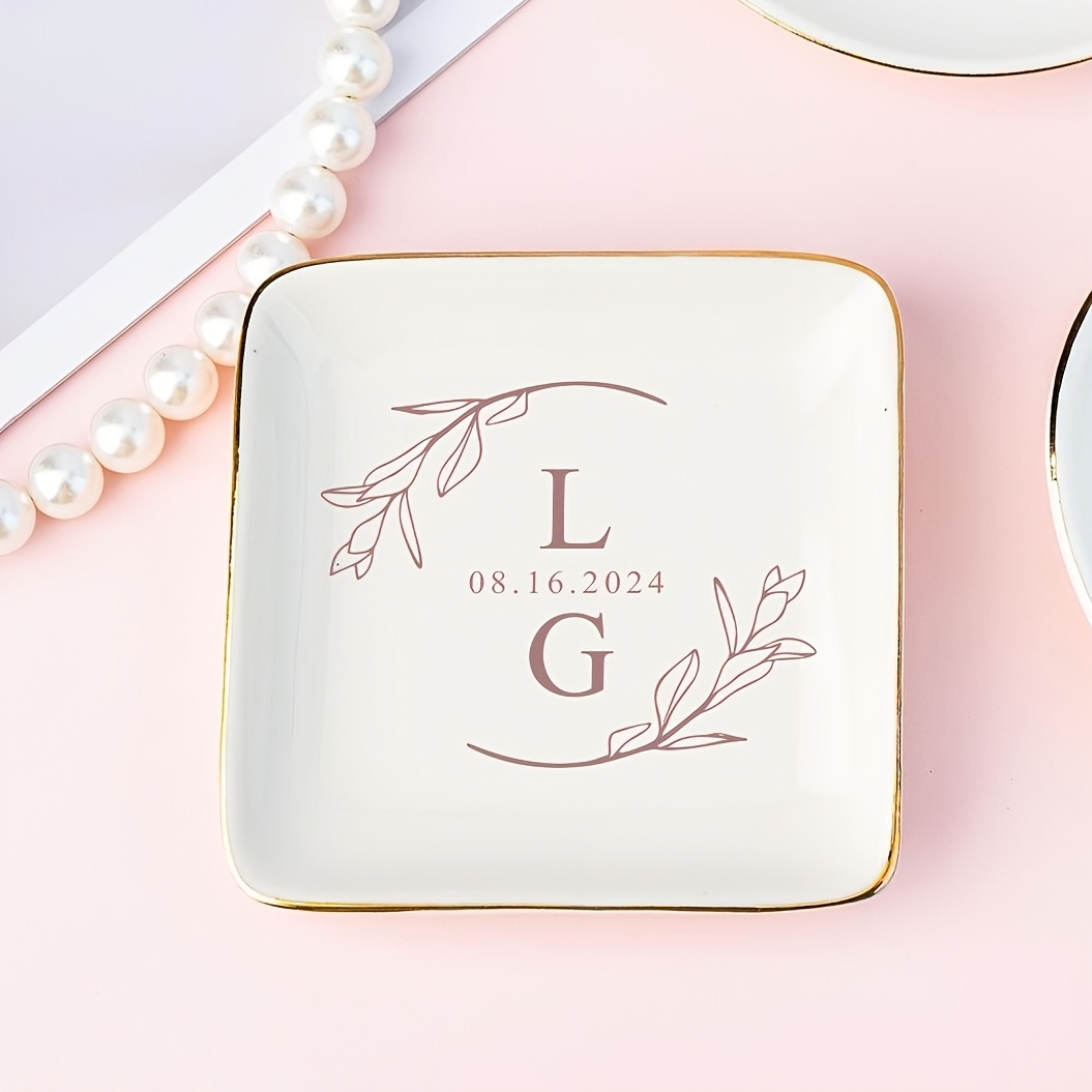 TEMU Personalized Birth Flower Trinket Dish, Custom Ceramic Ring Dish Jewelry Tray, Colorful Floral Birthday Gift For Women, Mom, Bridesmaids, Small