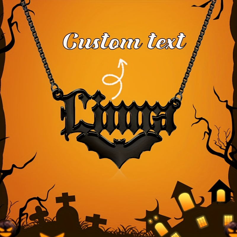 TEMU Personalized Gothic Name Necklace - Spooky Bat Font Pendant, Stainless Steel Y2k Gothic Lettering Suitable For , Daily Wear, Roleplay, For