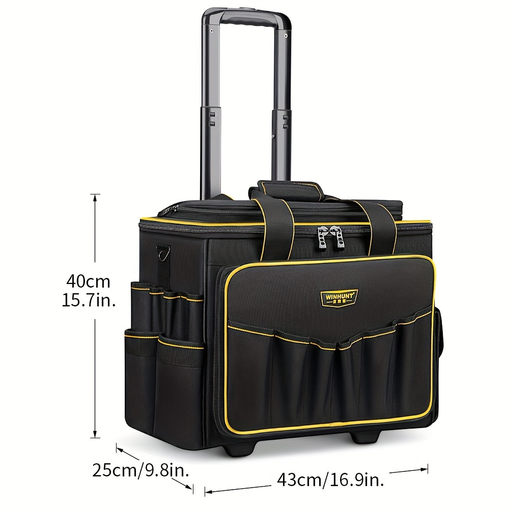 heavy duty rolling tool bag with wheels portable organizer for electricians construction men women     multiple compartments sturdy handles reinforced corners construction essentials   construction reinforced corners