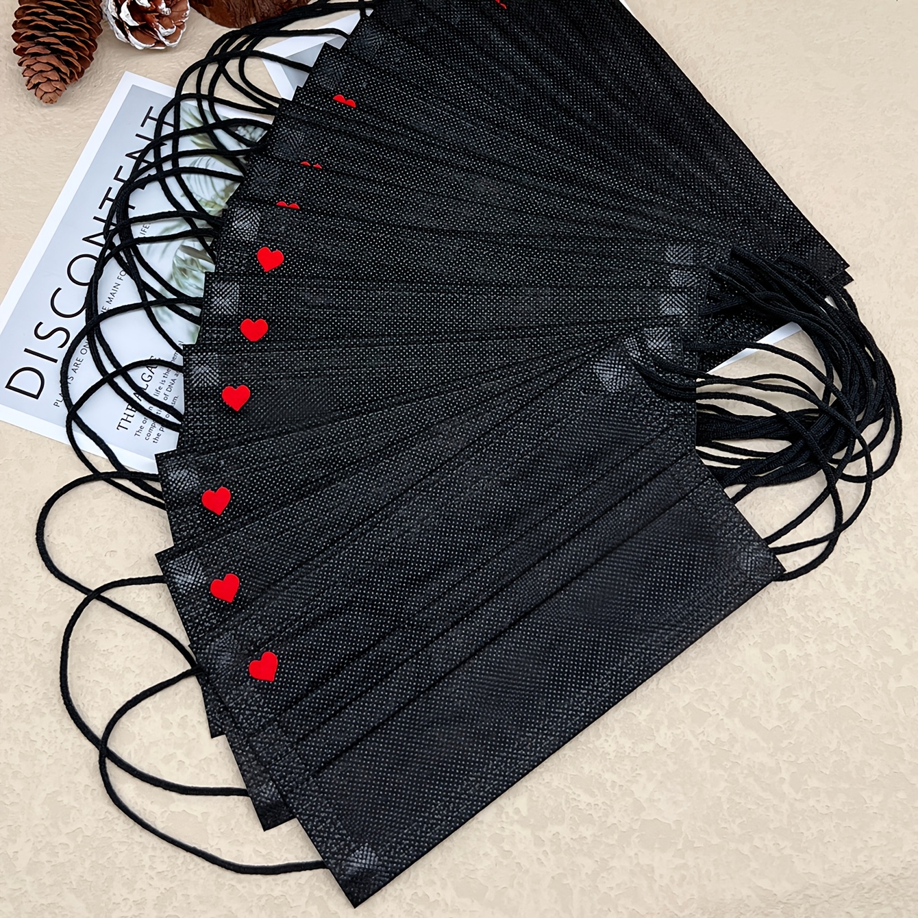 TEMU 10-sheet Pack Black And 3-layer Non- Fabric -shaped Masks, Fashionable Disposable Masks, For Daily Use, Christmas