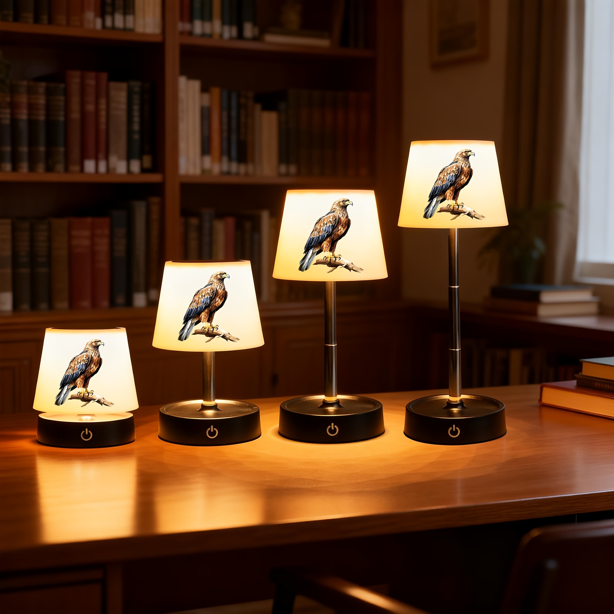 Golden Eagle Perched on Branch Pattern Desk Lamp, Dimmable LED