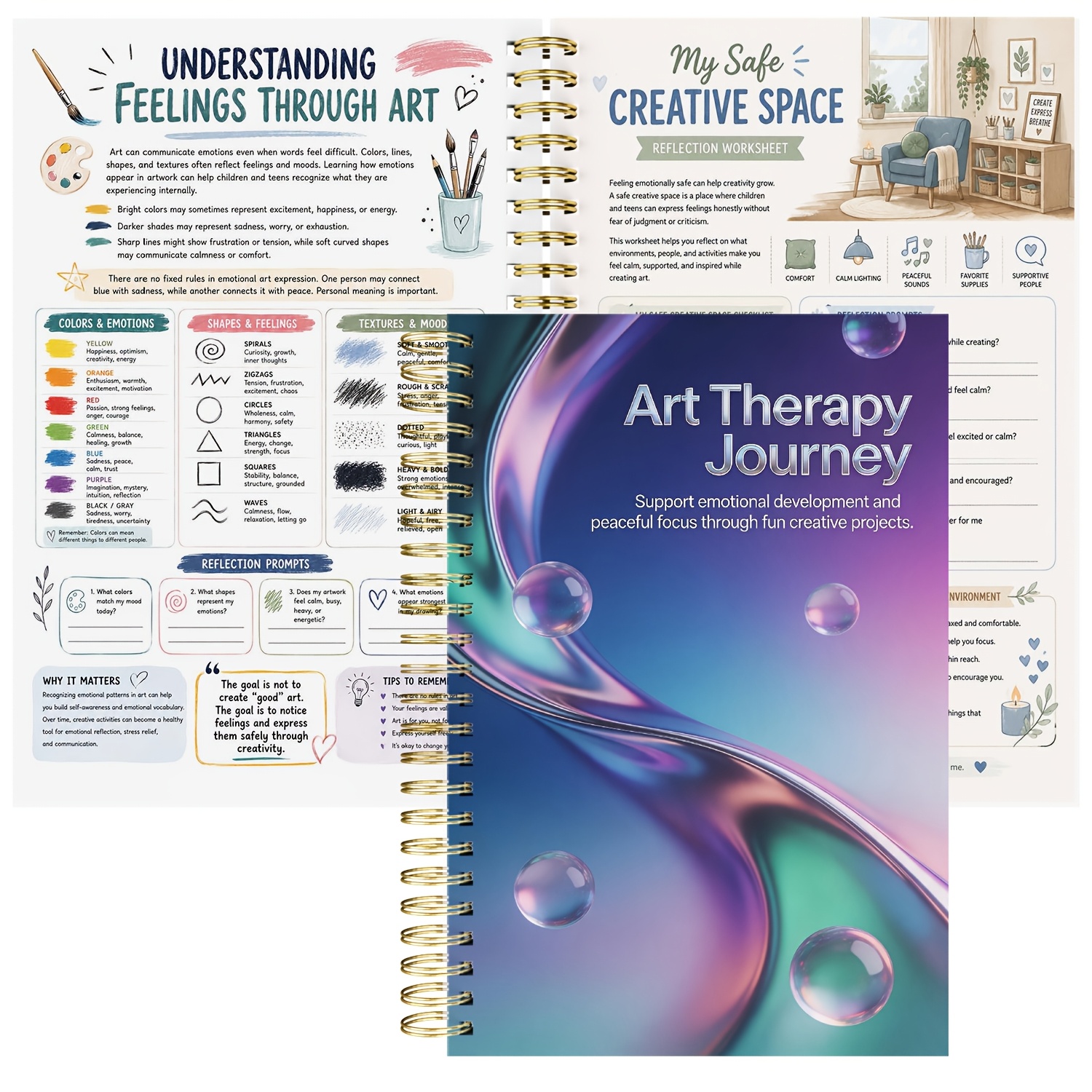 TEMU Guided Emotional Journal Suitable For Anxiety Relief & Stress - Spiral Bound Mental Notebook With Mindfulness Exercises, Undated Self-care