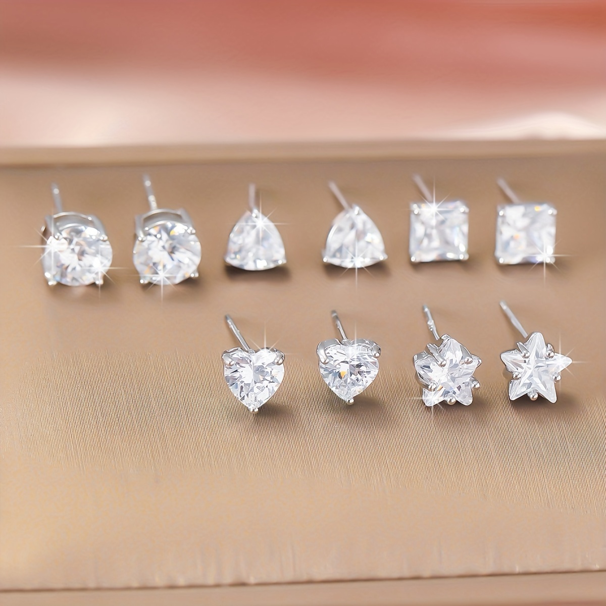Geometric Zirconia Stud Earrings 925 Silver Posts