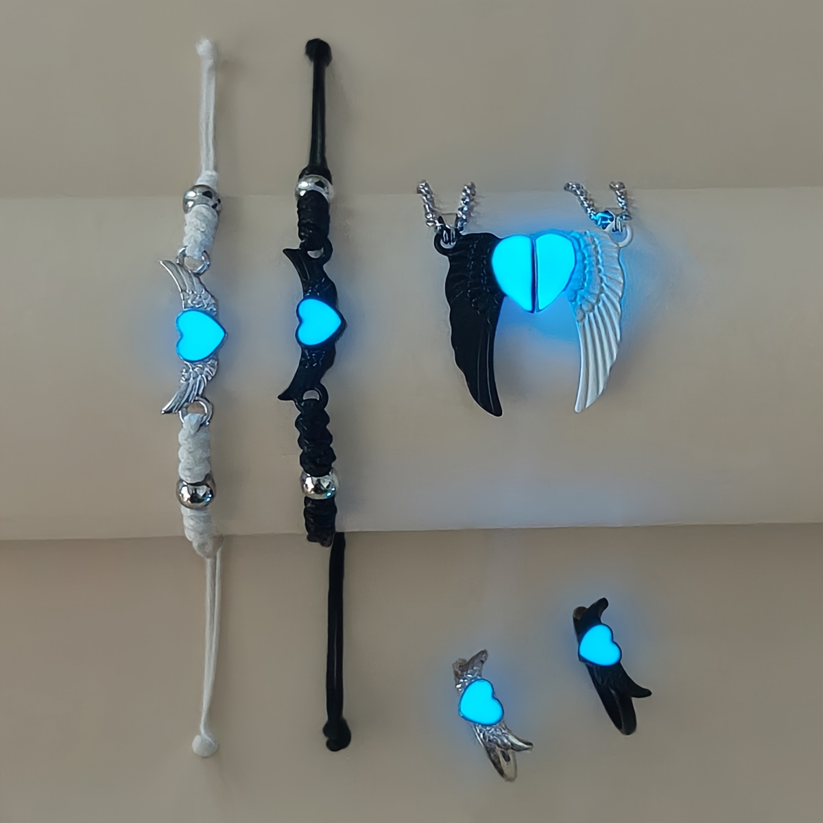TEMU Juego de 6 piezas de moda para mujer: collar, anillo y pulsera para pareja con de que en y
