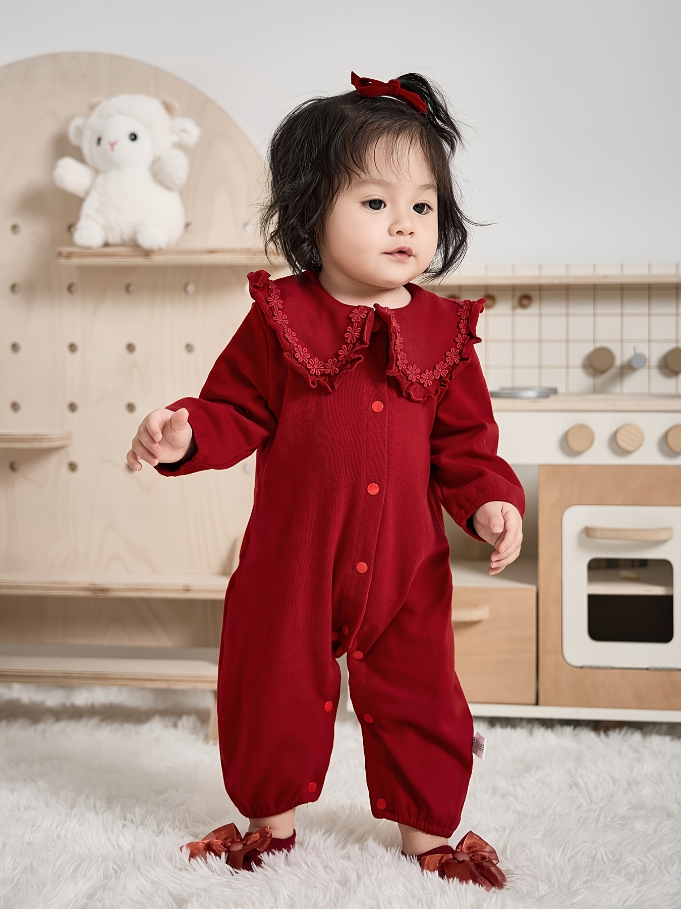 baby jumpsuit autumn girls wine red baby girl new year Temu Bahrain