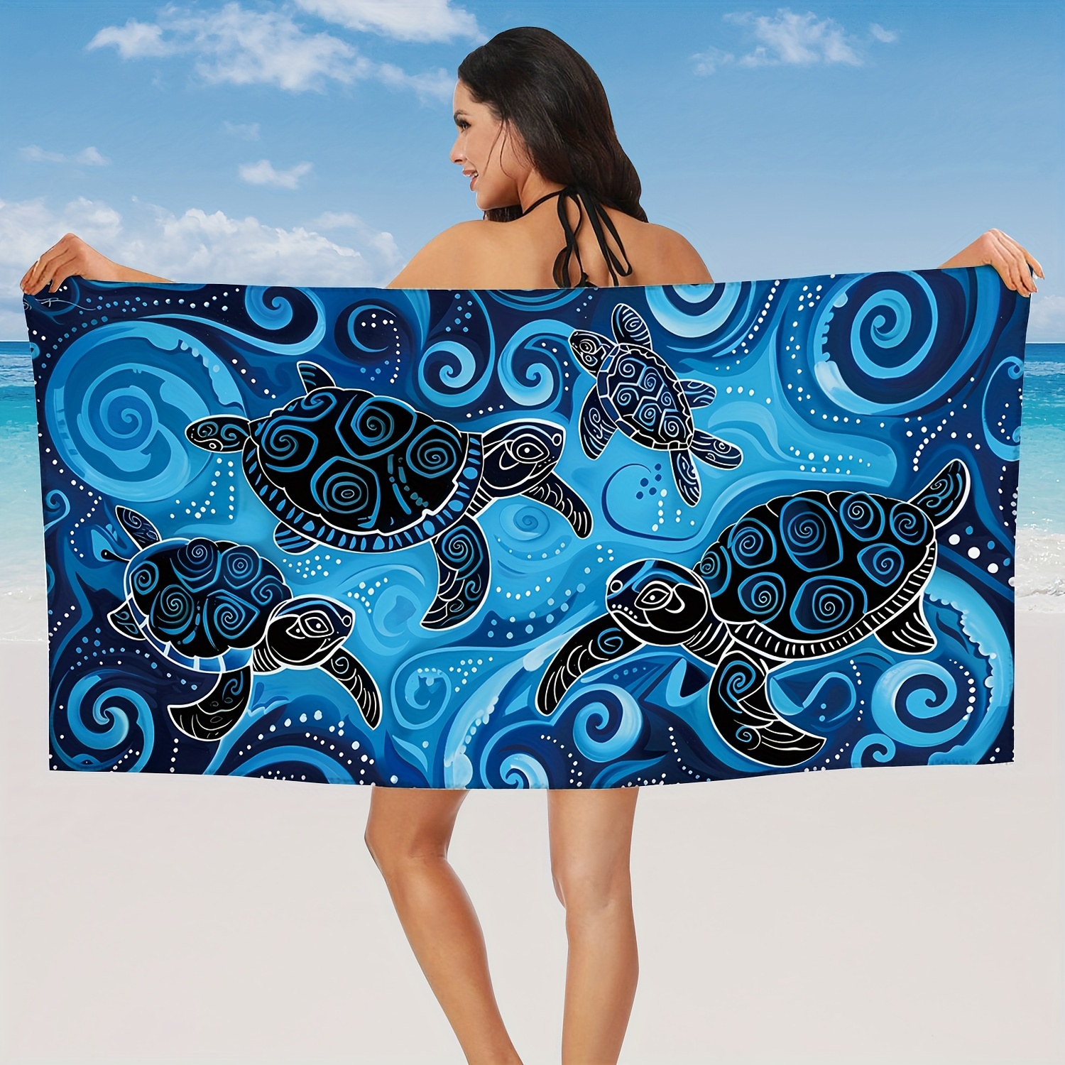 

1pc Psychedelic Ocean Undersea Microfiber Extra Large Beach Towel, Sea Turtle Pattern Beach Towel, Durable And Quick-drying Sunscreen Washable And Absorbent Bath Towel