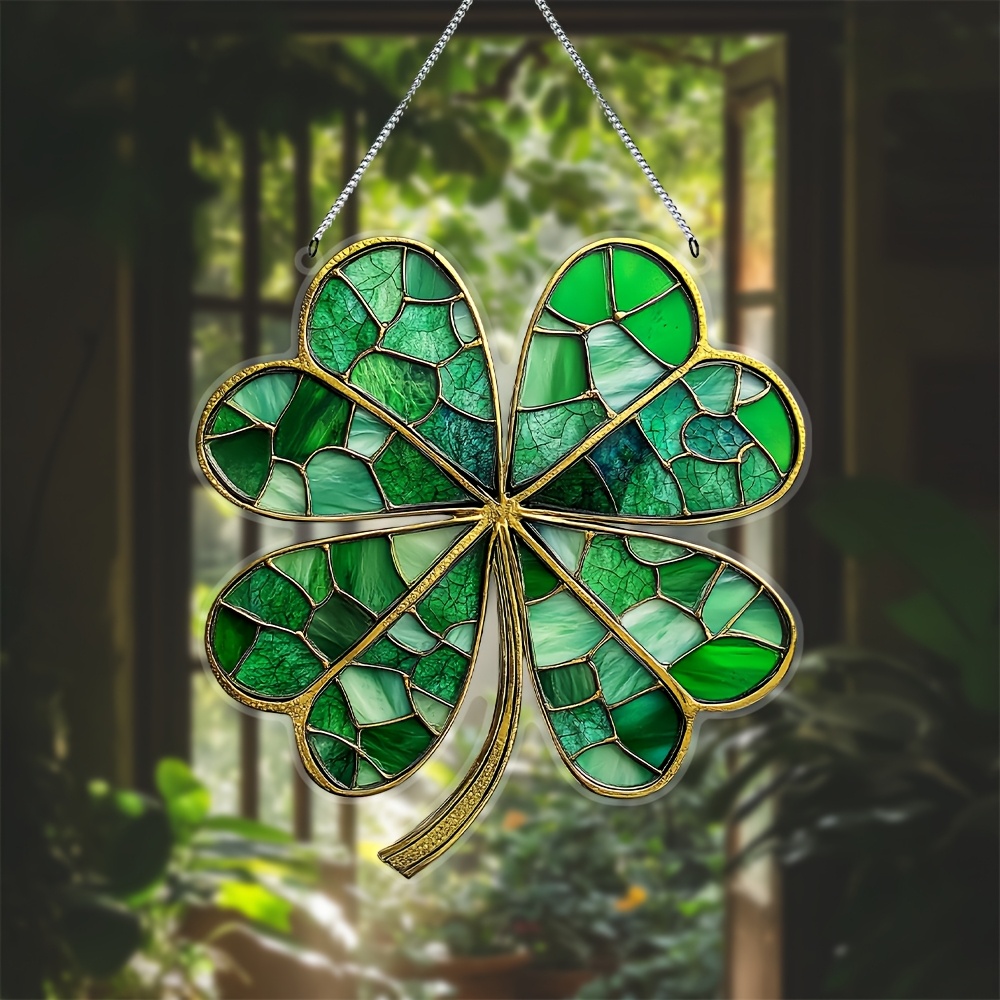 

1pc Style Clover Suncatcher - 's Day Acrylic Wall Hanging Decor, Plant Theme, Multipurpose, No Battery Needed, Irish Holiday Ornament (7.8x7.5 Inches)