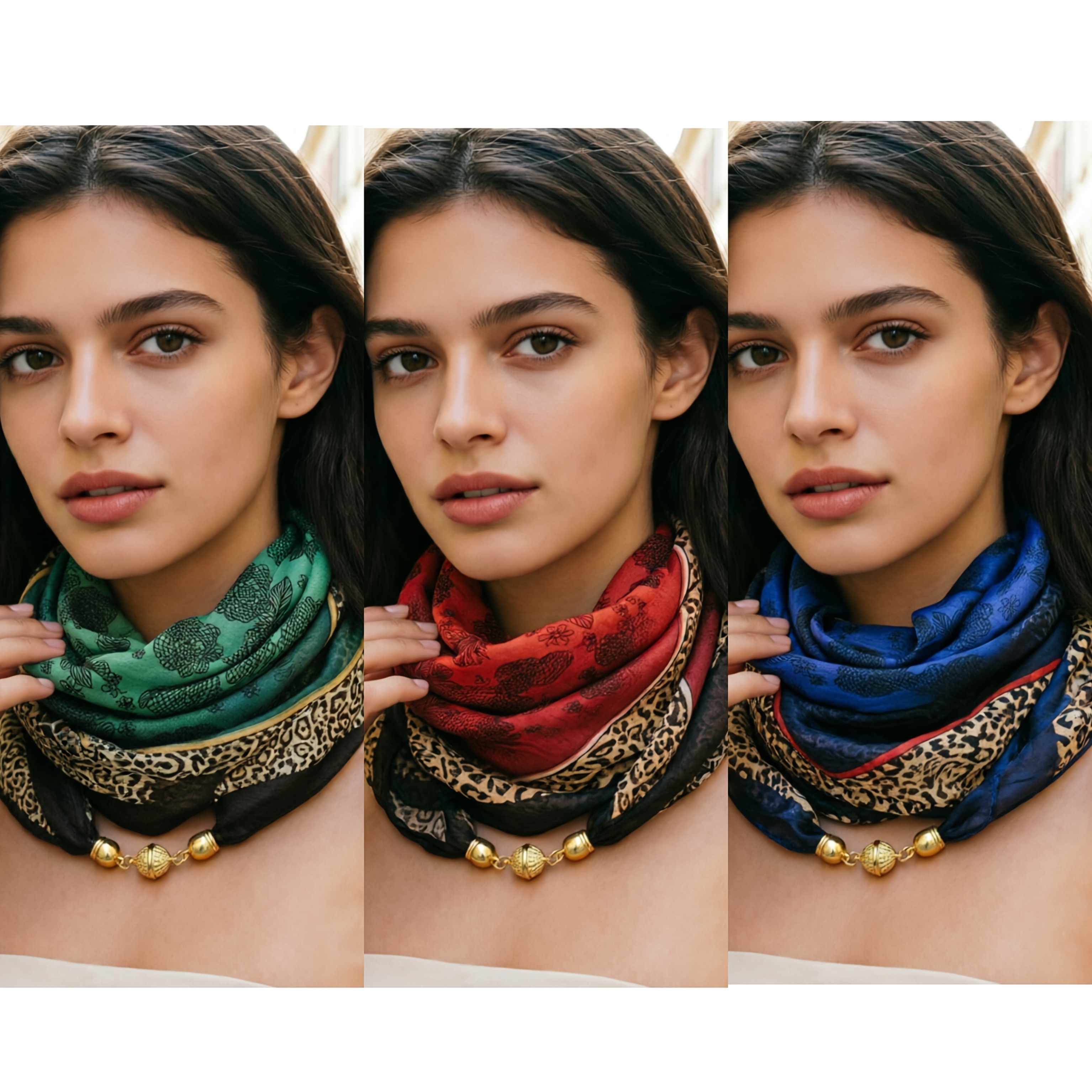 TEMU 3pcs Leopard Print Chiffon Neck Scarf Set, Lightweight And Breathable Material, Fashionable And Versatile, With Closure, Use