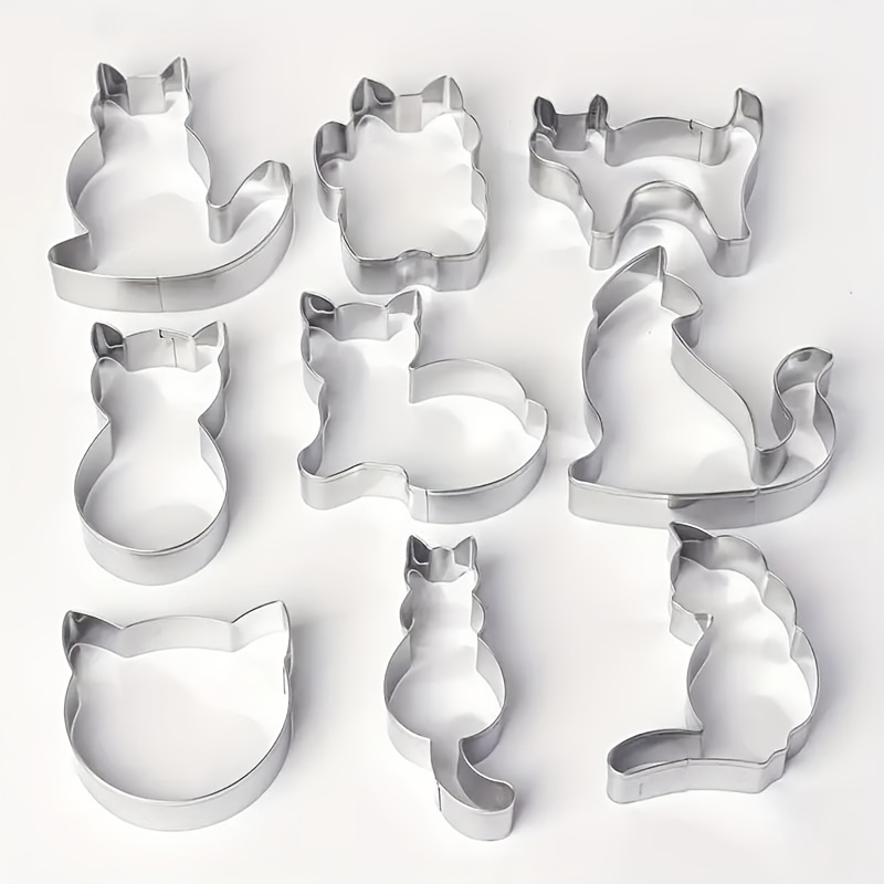 9pcs/set, Cat-themed Biscuit Mold, Stainless Steel Animal Biscuit Cutting Mold Set, Suitable For Diy Baking, Multi-functional Kitchen Tool.