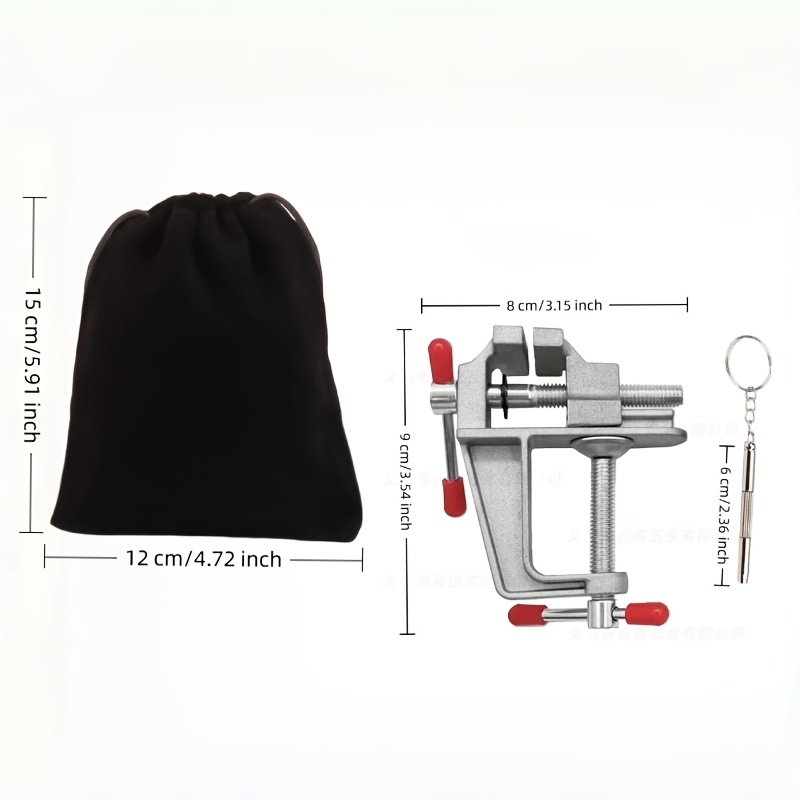 TEMU Ensemble de 3 pièces (Étau d'établi multifonction + Tournevis 3-en-1 pour lunettes + Sac de rangement à cordon de serrage) Étau de table