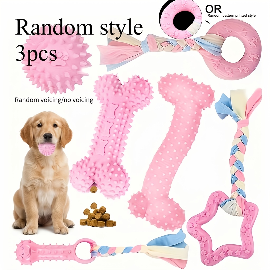 Image of 3pcs Dog Teeth Cleaning Chewing Toys(random Style)-small And Medium-sized Dog Puppy Bite Resistant Toys, Toys, Dog Teeth Development Cleaning Toys, Indoor And Outdoor Dog Interactive Toys