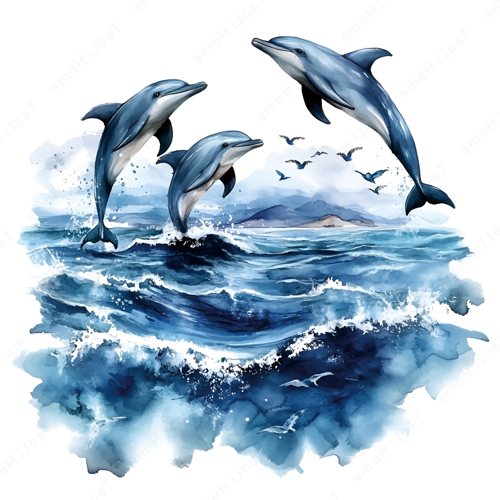 1pc Dolphin Toilet Lid Decal - 3d Waterproof Sticker With Vibrant Dolphin & Ocean Waves Design, Reusable Pvc Bathroom Wall Art For Home Decor, Bedroom, Living Room, Washroom