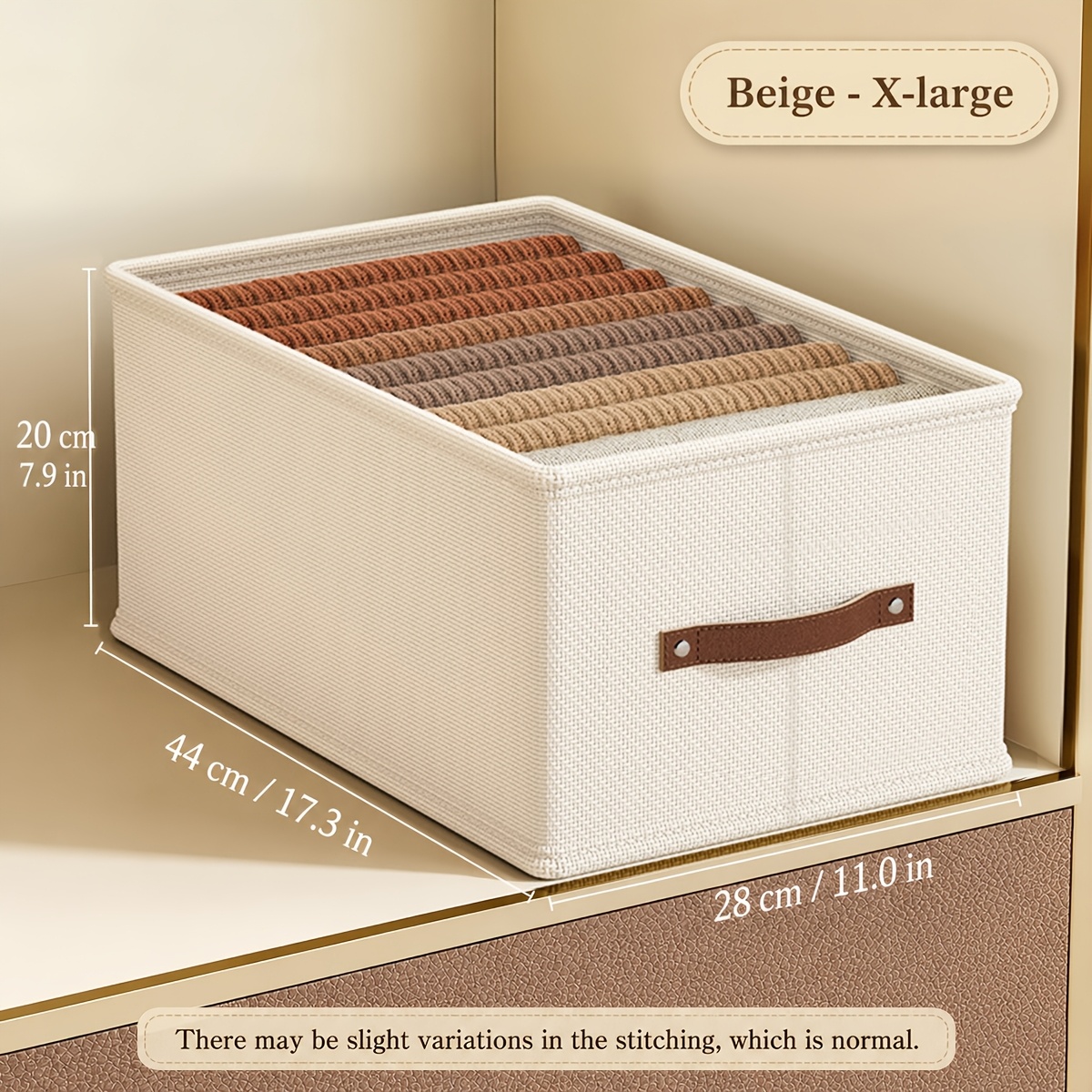 TEMU 1pc Modern Oxford Fabric Storage Box With Upgraded Leather Handle, Rectangular, Multipurpose, Clothes Organizer For Home - Perfect For Seasonal
