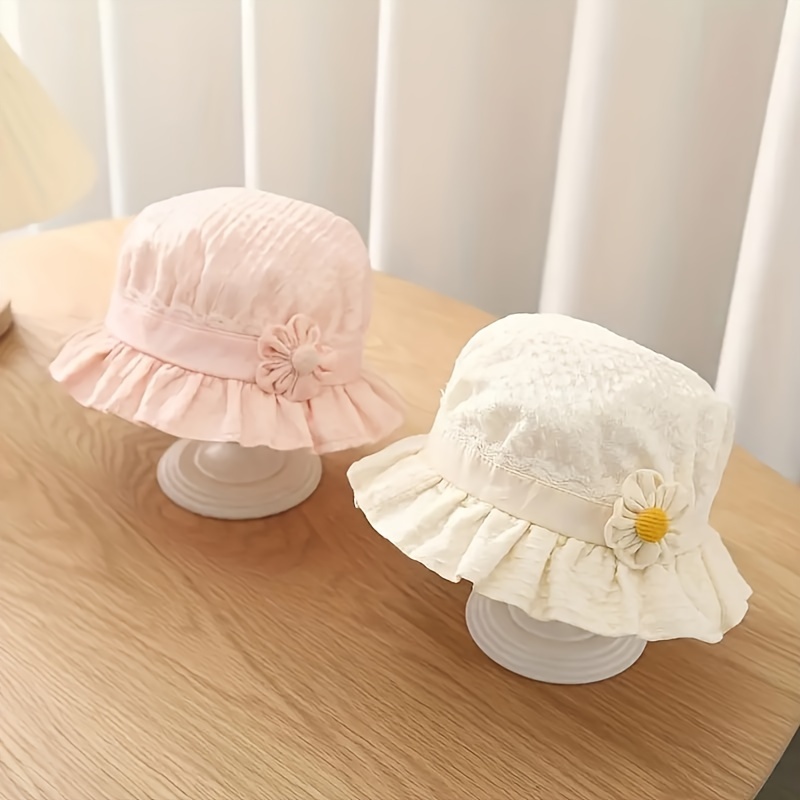 Temu 1pc Kids' Lace Flower Outdoor Fisherman Sun Hat, Bucket Hats, Breathable UV Protection Bucket Hat, for Newborn Baby, Princess Style, Lightweight