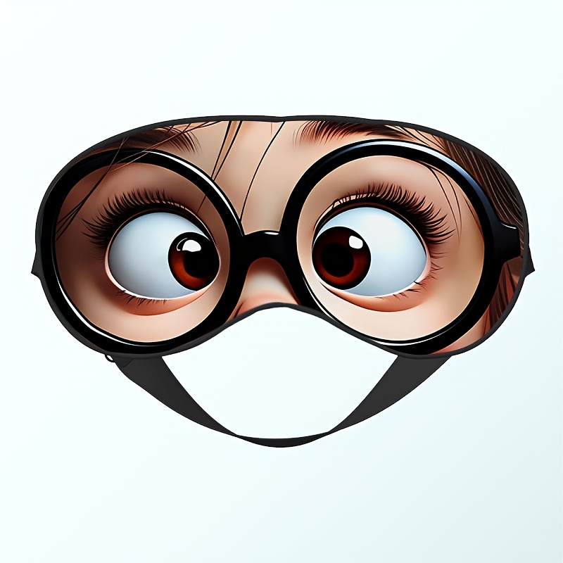 TEMU 1pc, Realistic With Glasses Patternprinted Adjustable Eye Mask Trendy Pattern Adjustable Soft Strap Easy To Store For Travel Trips Daily Relax