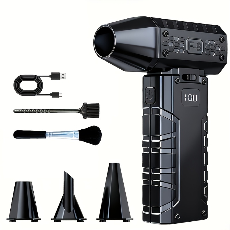 Handheld Usb Charging Fan With Display And Led Light, Supports Usb-c Fast Charging, 5-speed Adjustable Wind. Suitable For Car/computer Dust Removal, , And Blowing Leaves. Powerful Adjustable Duster