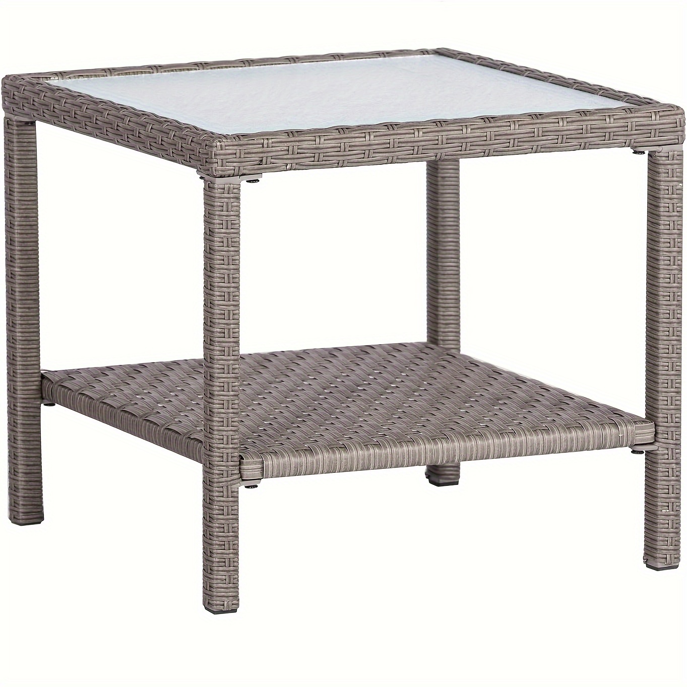 

Patio Table Outdoor Gray Wicker Coffee Table Square Side Table With Tempered Glass Top