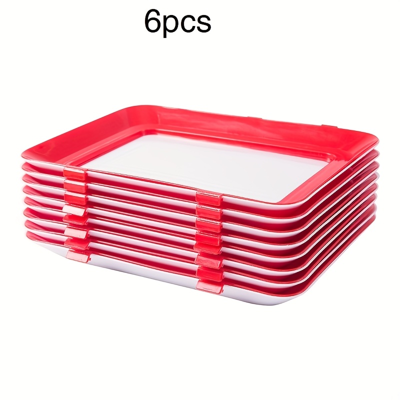6pcs red vacuum storage tray set with lids stackable food preservation containers for refrigerator 0