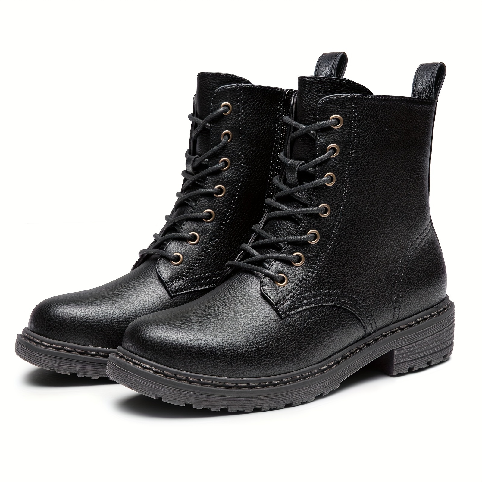 

Women's Lace Up Combat Boots, Casual Round Toe Short Boots, All-match Solid Color Boots