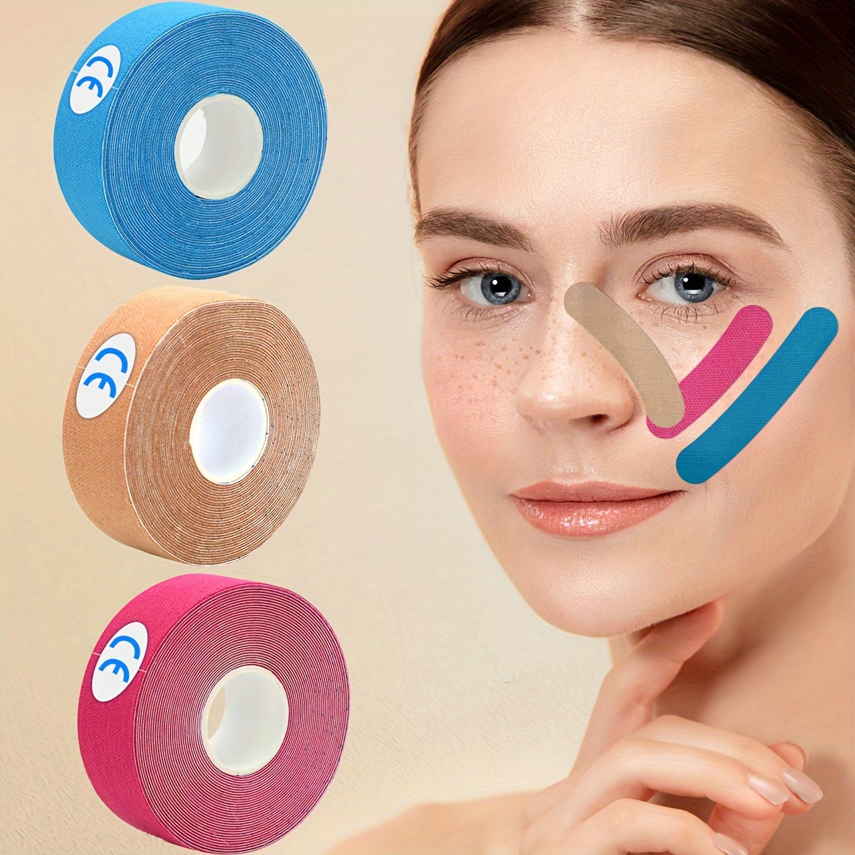 

Skin Myofascial Face Lifting Patches, 1pc 95% Cotton Pure Pink Blue Nude Color Elastic Face Lift Tape For Sagging Jowls Neck Skin Face Double Chin V Jawline