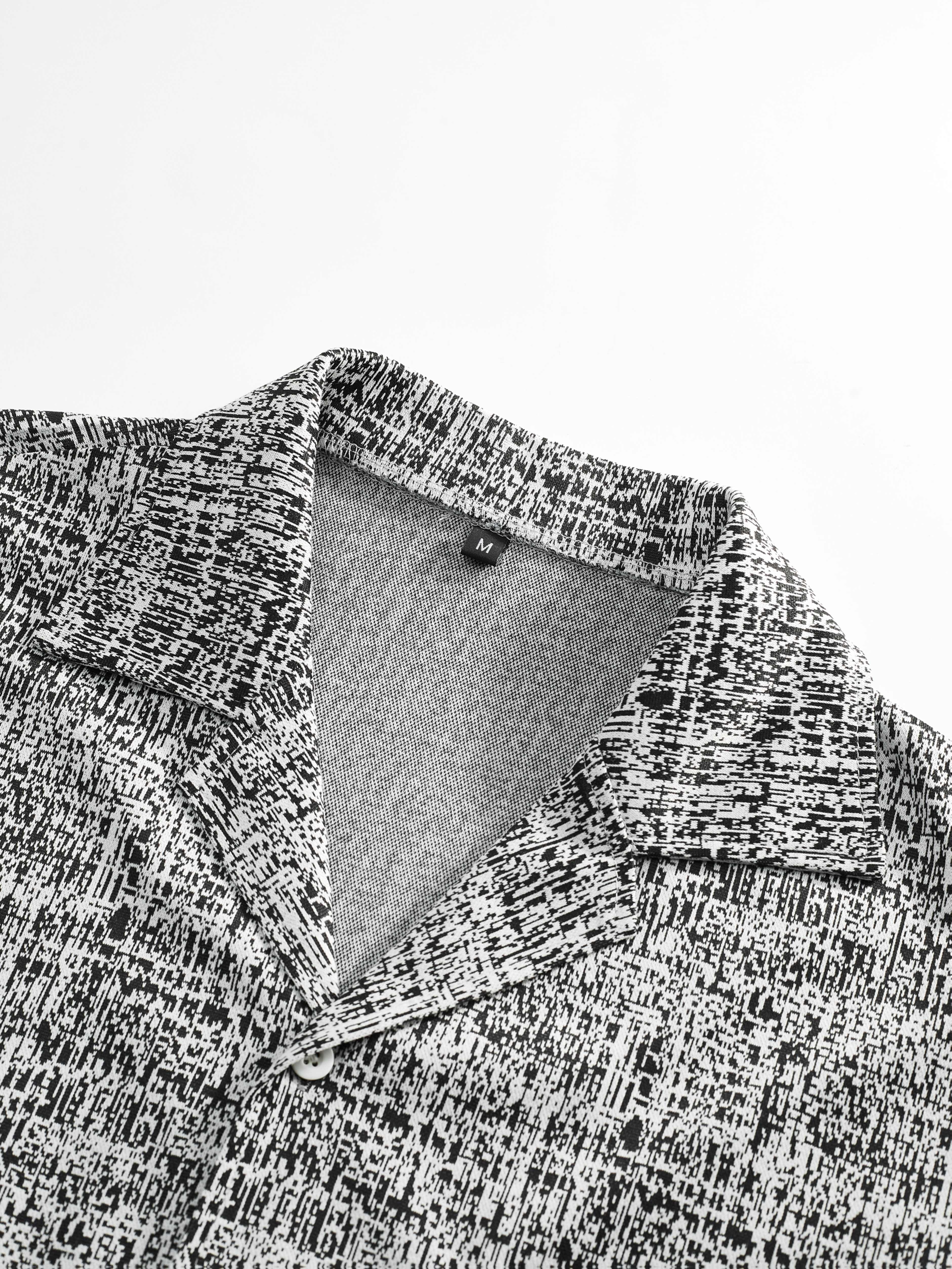 Men'S 2pcs Jacquard Set, Short Sleeve Shirt with Side Pockets And Drawstring Shorts, Clean And Comfortable
