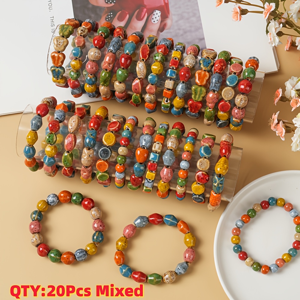 TEMU Handmade Ceramic Beads Bracelet For Women, Featuring And Color, With Random Patterns And Color . This Ceramic Bead Bracelet Is A Creative Gift