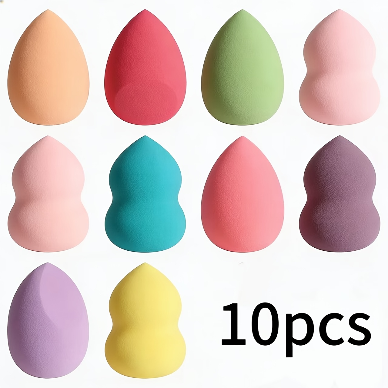 TEMU 10pcs Multicolor Sponge Set, Random Colors And Styles, Dual-use Wet And Dry Non-absorbent, Suitable For Foundation, Cream, Liquid And Powder,