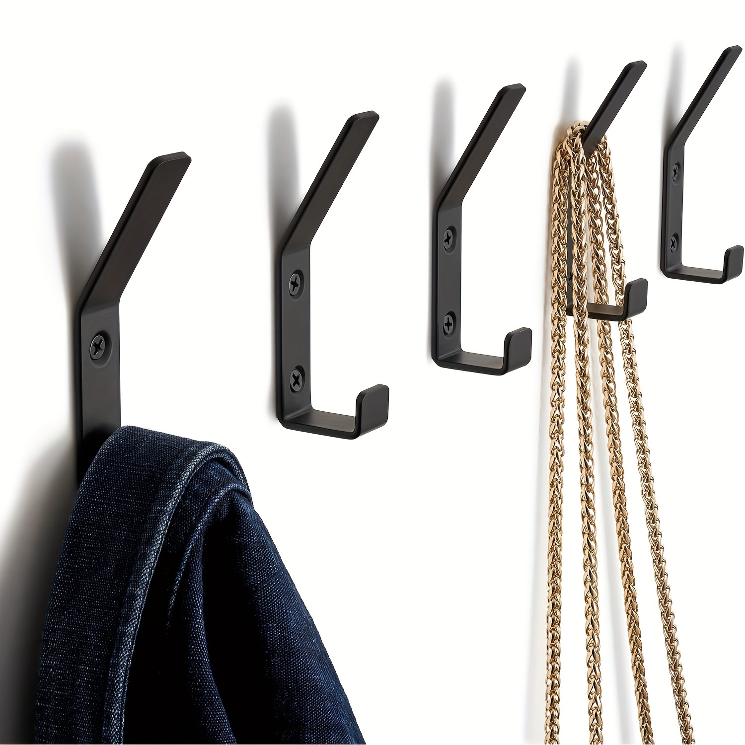 Folding Coat Hooks - Heavy Space Aluminum Wall Hooks - Retractable Hooks  For Hanging Coats, Scarves, Hats, Bags, Towels, Keys, Mugs (black/gold, 2  Pac