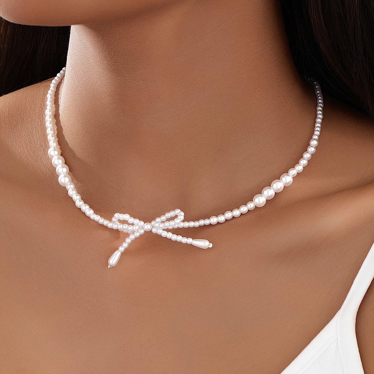 

Chic -inspired Pearl Bow Necklace For Women - Casual Attire, Korean & , Sweet
