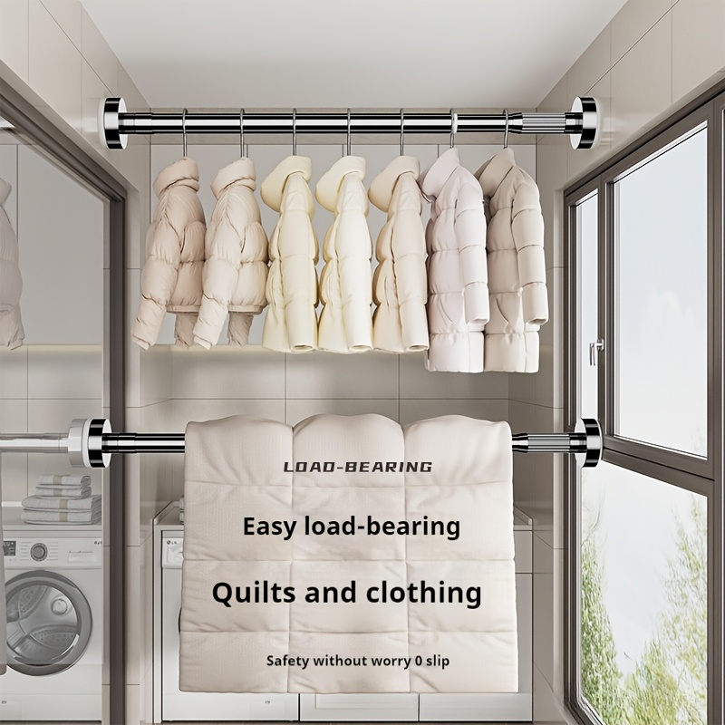 Heavy-Duty Adjustable Clothes Drying Rod No-Drill, Retractable Carbon  Hanging Rack with Strong Load-Bearing Capacity for Wardrobes Laundry  Rooms,