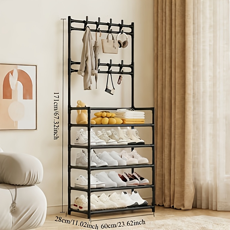 Vertical Shelf Minimalist Metal Standing Rack, Compact Wardrobe Storage System for Small Spaces, Reinforced Shoe, Bag, and Coat Hanging Organizer Standing Shelf, Standing Shelf